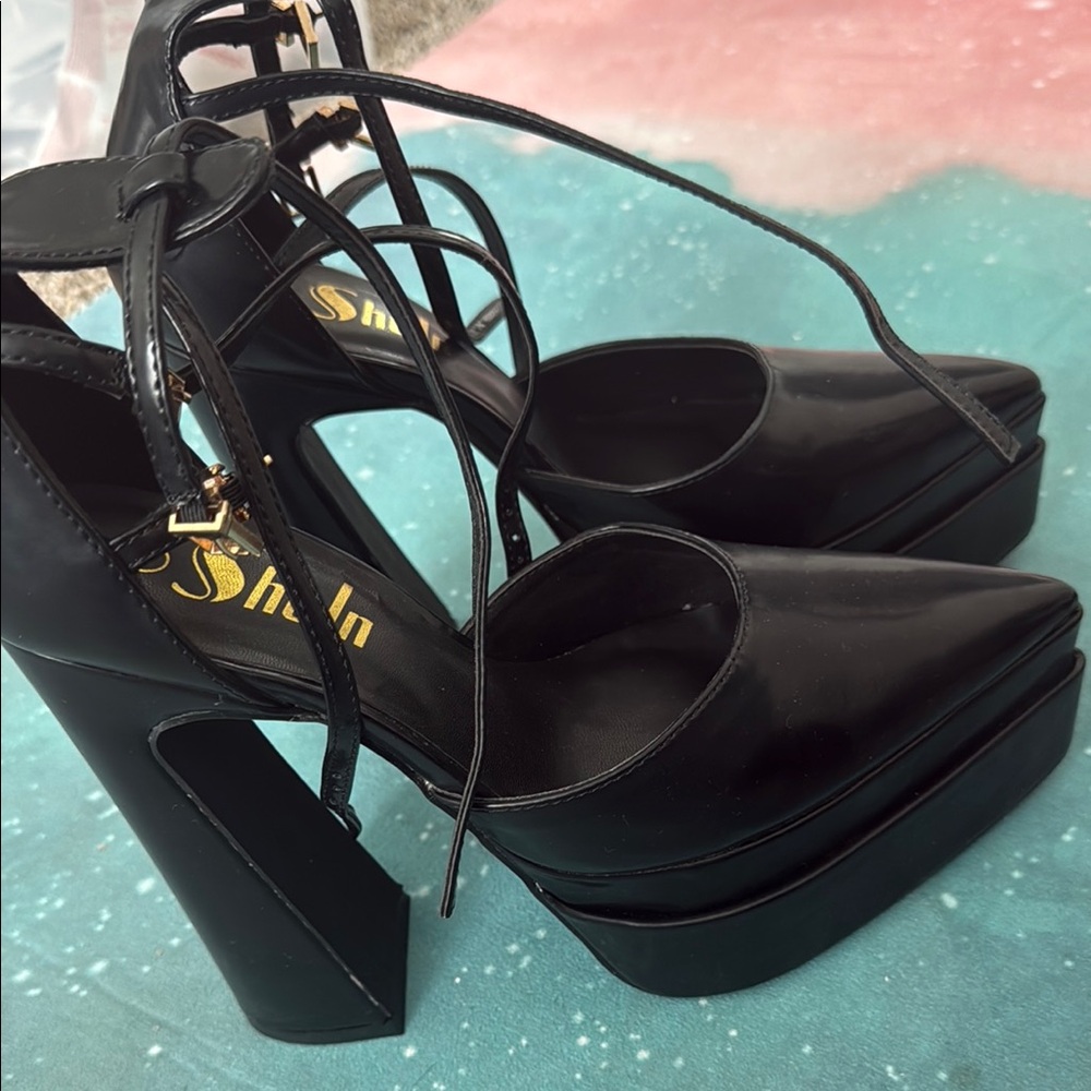 Shein Black triple Platform Heels 8